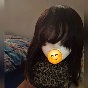 Human hair wig with bangs